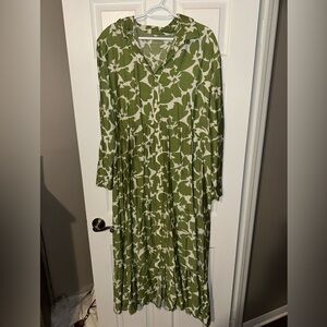 SHEIN Olive Leaf Print Long Sleeve Dress